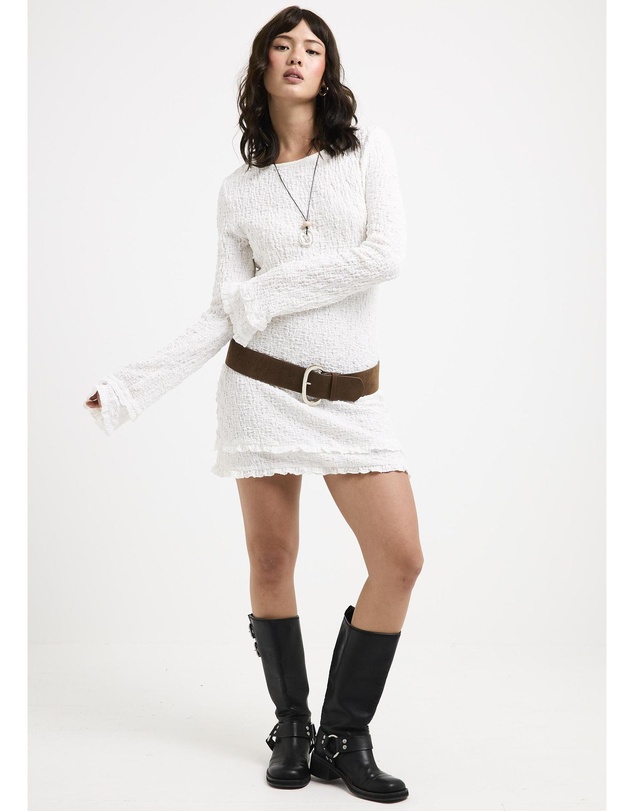 Subtitled - Kerala Frilled Knit Long Safe Mini Dress
