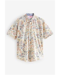 NEXT - Short Sleeve Textured Floral Printed 100% Cotton Shirt