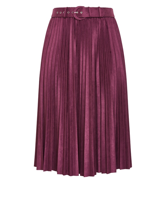City Chic - Plus size Sueded Pleat Midi Skirt - bordeaux
