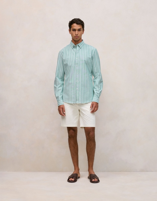 Trenery - Regular Fit Yarn Dyed Stripe Oxford Shirt in Deep Green