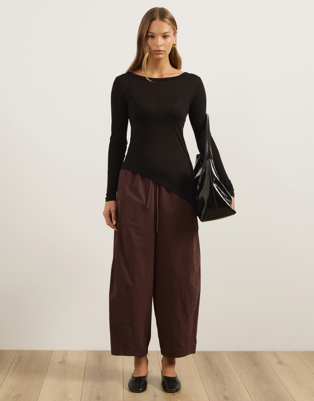 Atmos&Here - Wool Blend Asymmetrical Hem Long Sleeve Top