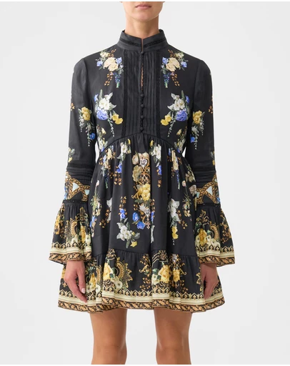 Camilla - High Neck Short Dress With Ruffle Cuff
