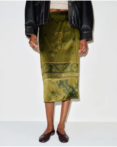 Reformation - Helen Low Waist Silk Midi Skirt
