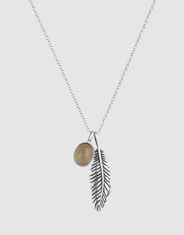 Kuzzoi - ICONIC EXCLUSIVE - Long Necklace with Feather Pendant in Oxidised 925 Sterling Silver