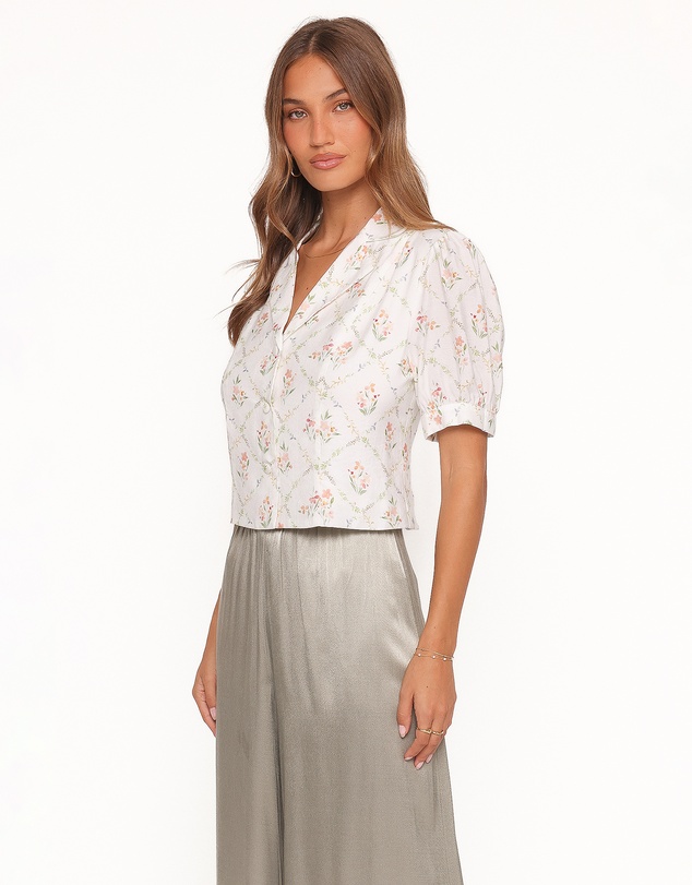 Petal & Pup - Steele Button Front Top - White Vintage Floral