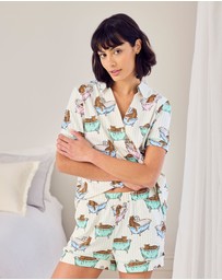 Chelsea Peers - Organic Cotton V Neck Button Up Shorts Set