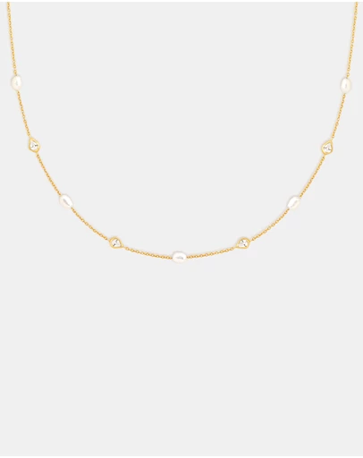 Astrid & Miyu - Cultured Pearl & Crystal Charm Necklace