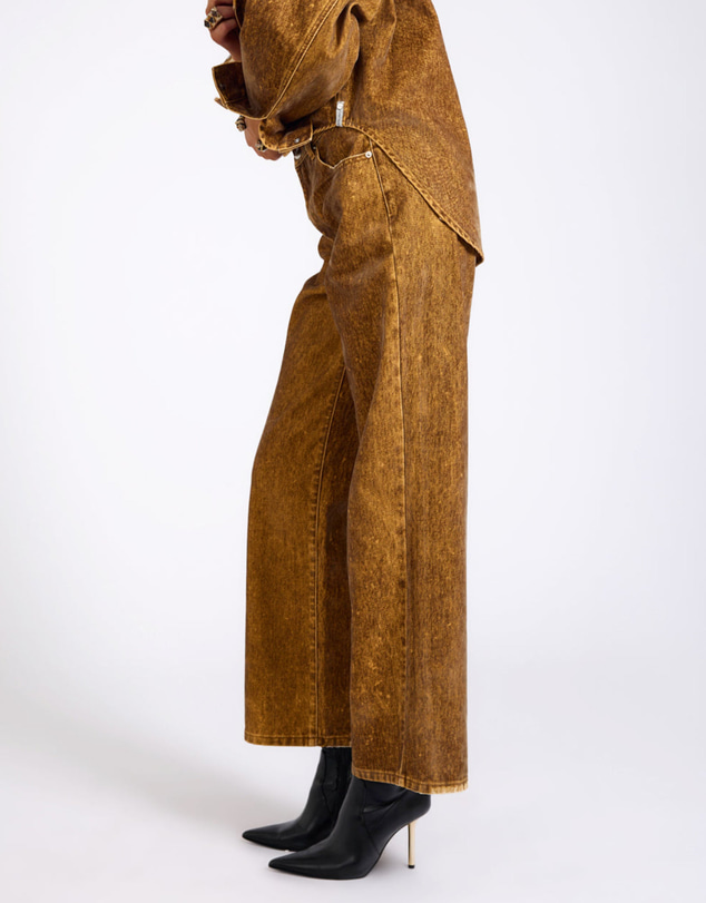 ONE TEASPOON - Baxters Mid Waist Wide Leg Denim Jeans - Burnt Tobacco