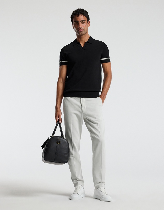 Calibre - Stripe Cuff Open Neck Polo Black