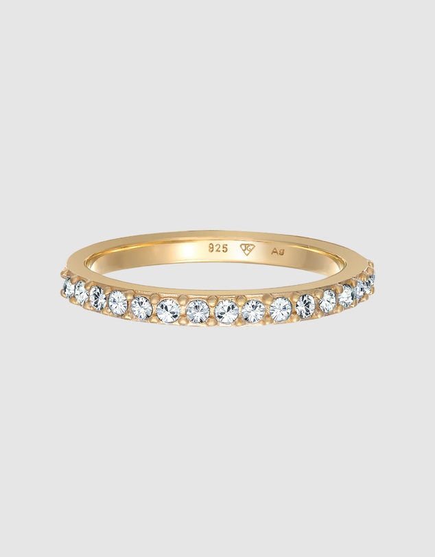 Elli Jewelry - Ring Band Memoire Elegant with Crystals in 925 Sterling Silver Gold Plated