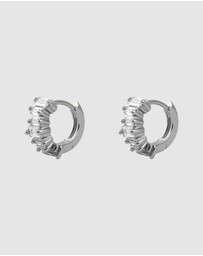 Wanderlust + Co - Jagged Baguette Silver 8mm Baby Huggie Earrings