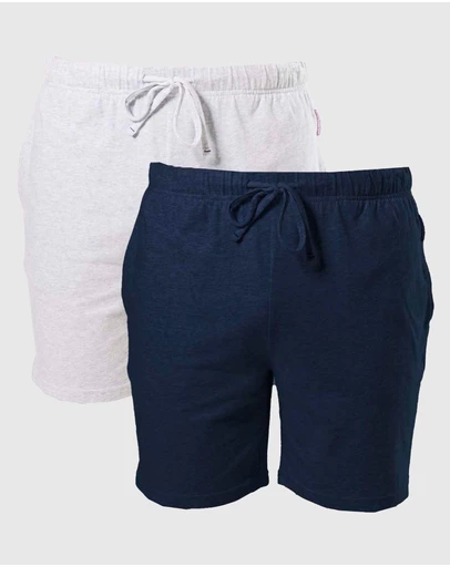 Mitch Dowd - Classic Slim Leg Cotton Knit Sleep Short 2 Pack - Navy & Grey Marle