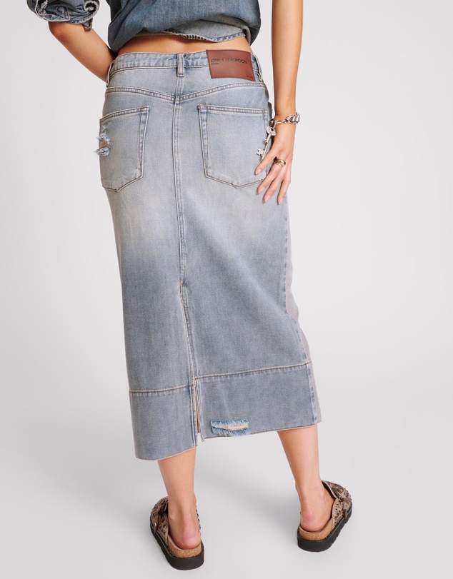 ONE TEASPOON - Cassidy Mid Waist Long Denim Column Denim Skirt - Dirty Blue