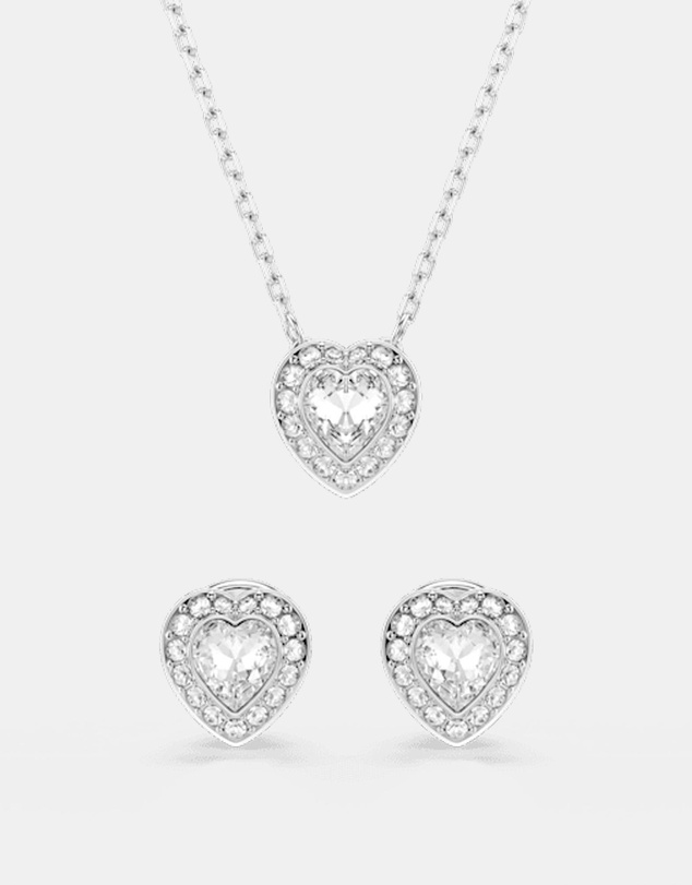 Swarovski - Ariana Grande X Swarovski Set, Mixed Cuts, Heart, White, Rhodium Plated