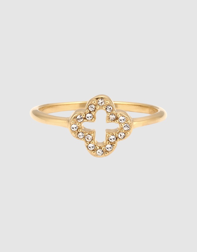 Elli Jewelry - Crystal Cloverleaf Band Ring in Gold-Plated 925 Silver