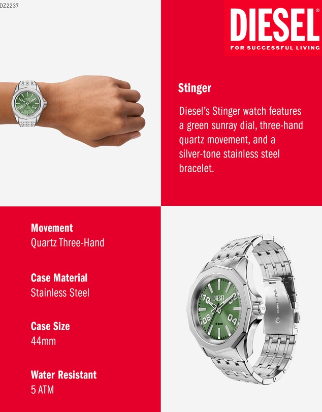 Diesel - Stinger Silver Tone Analogue Watch