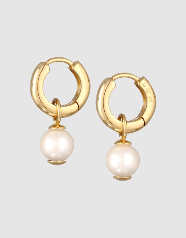 Kuzzoi - ICONIC EXCLUSIVE - Pearl Hoop Earrings in Gold-Plated 925 Sterling Silver