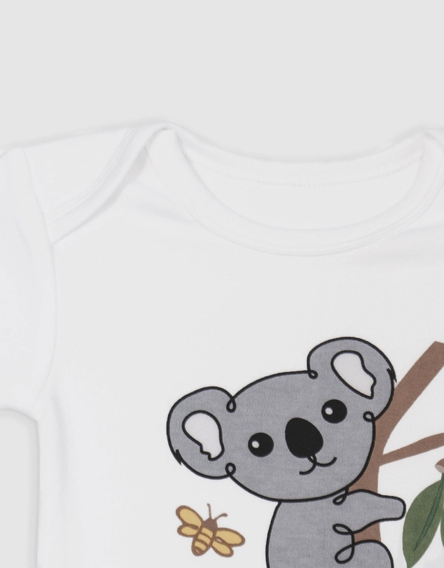 B Free Intimate Apparel - 100% Organic Cotton Short Sleeve Baby Bodysuit - White Koala