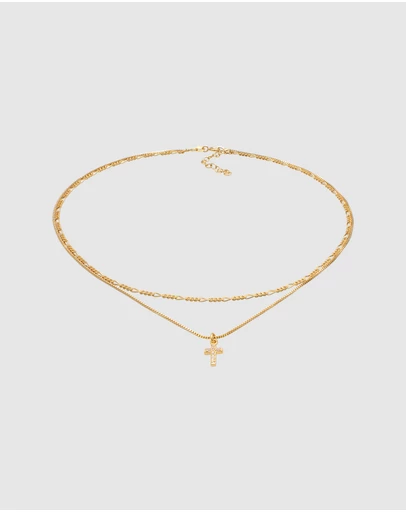 Elli Jewelry - Filigree Cross Zirconia Layer Necklace in Gold-Plated 925 Silver