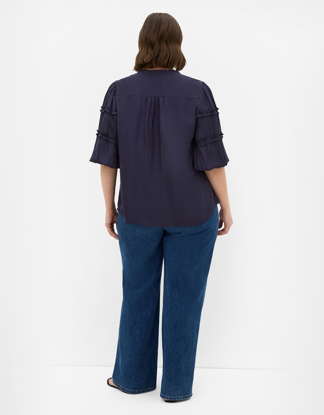 City Chic - Plus size Drama Queen Elbow Sleeve Shirt - navy