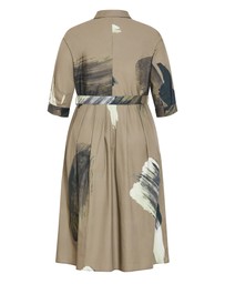 City Chic - Plus size Angel Print Shirt Dress - khaki