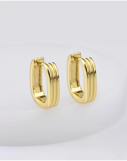 Wanderlust + Co - Triple Band Gold 10mm Huggie Earrings