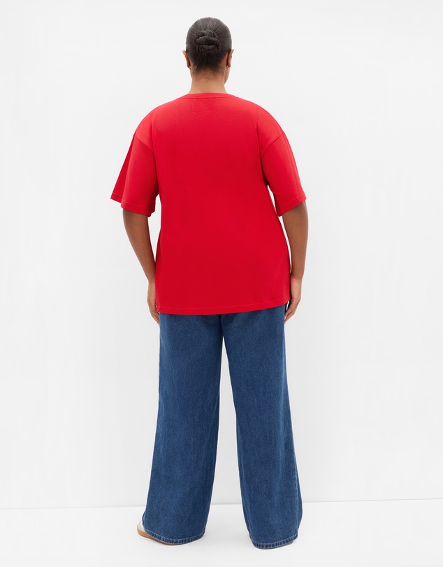 City Chic - Plus size Oversized Rose Print Tee - red