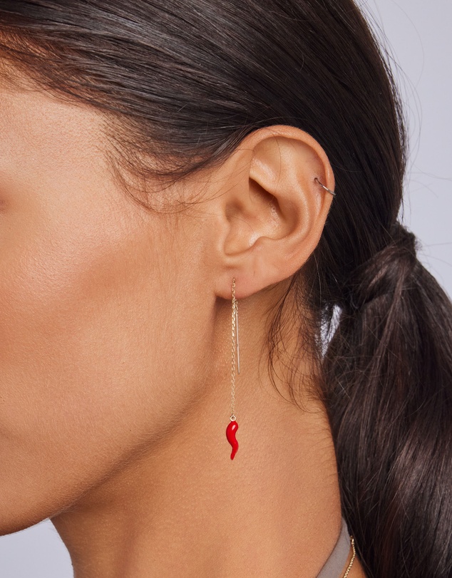 Zoe Olivia - 9K Gold Red Horn Threader Earings