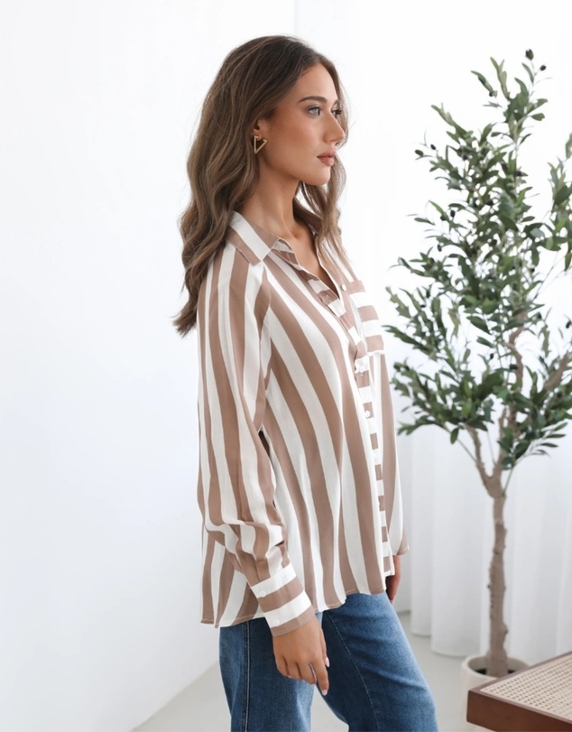 Esther & Co - Alayah Shirt - Brown Stripe