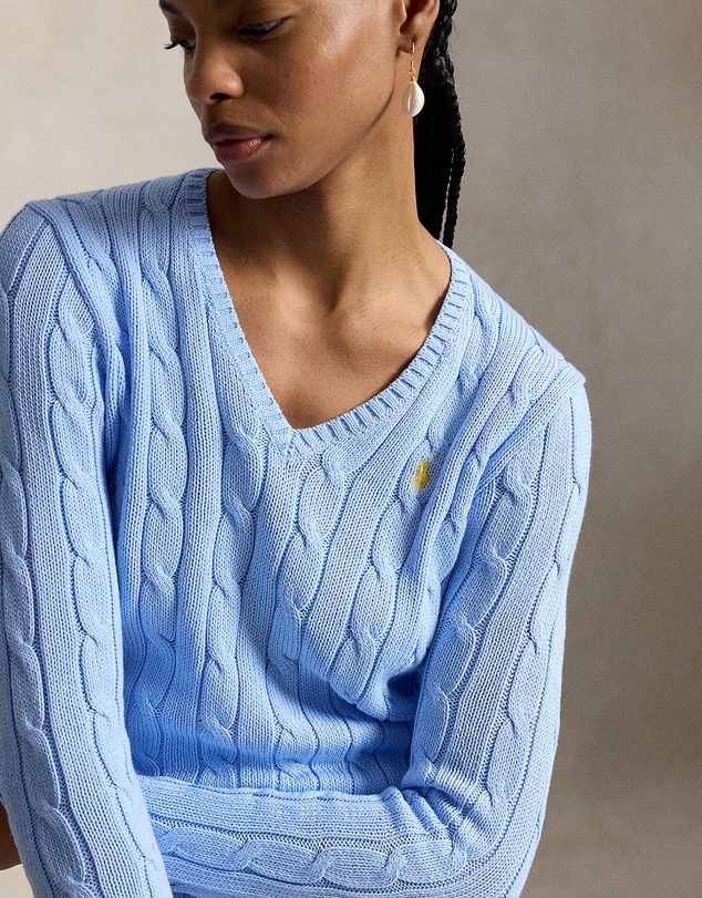 Polo Ralph Lauren - Cable-Knit Cotton V-Neck Sweater - The ICONIC Exclusive