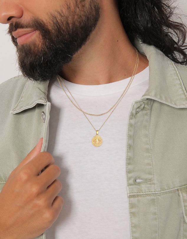 Kuzzoi - ICONIC EXCLUSIVE - Compass Pendant Necklace in Gold-Plated 925 Sterling Silver