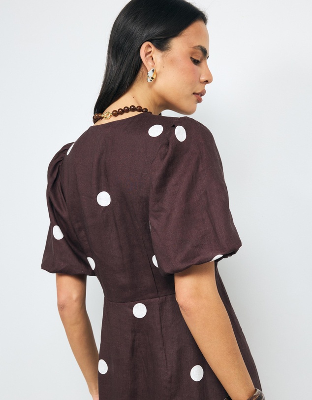 AERE - Tia Polka Dot Linen Midi Dress