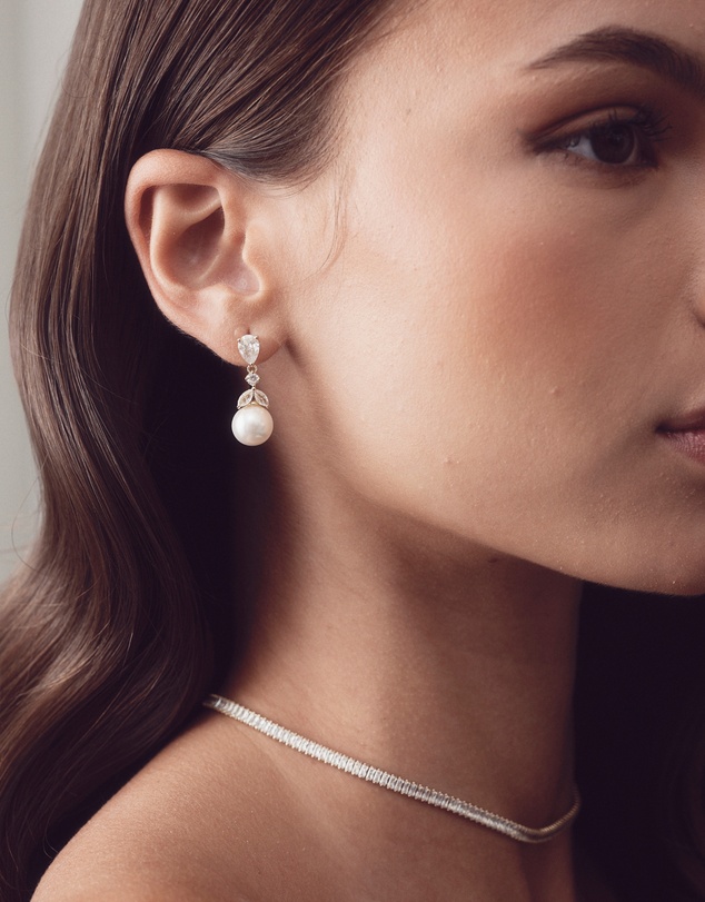 The White Collection - Phoebe - Delicate Gold Pearl Bridal Earrings