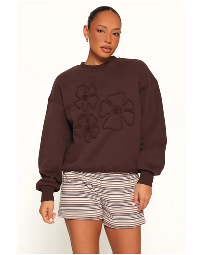 Petal & Pup - Harlie Embroidered Sweatshirt - Chocolate Brown