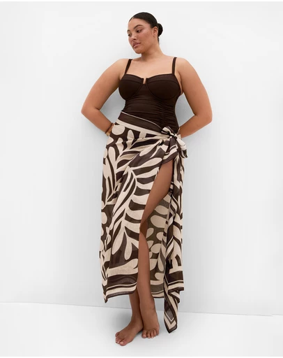 City Chic - Plus size Taranto Print Sarong - chocolate