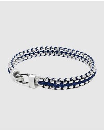 Nialaya Jewellery - Men's Navy Woven 8mm Box Chain Bracelet in Silver