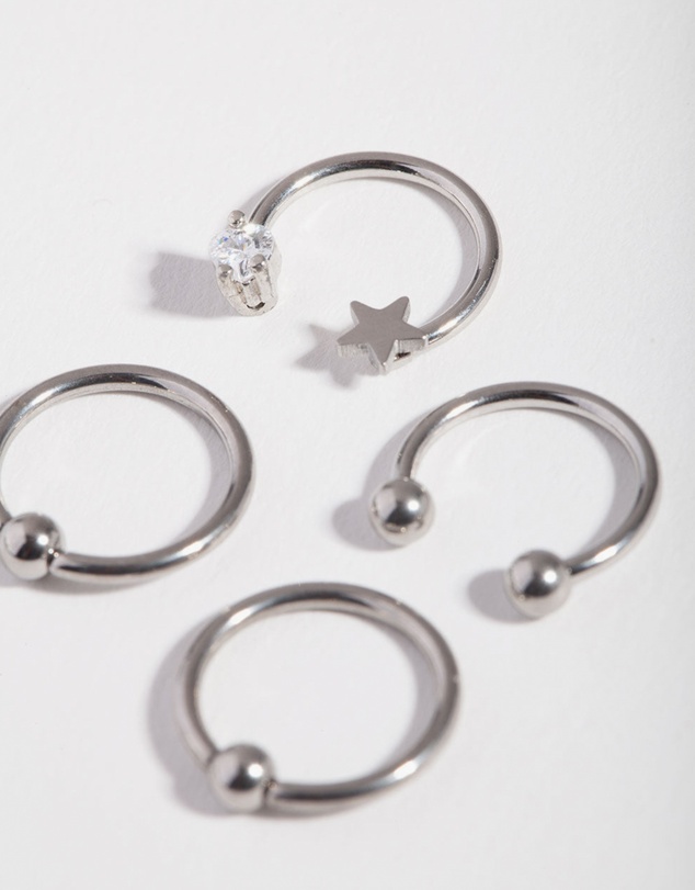 Lovisa - Surgical Steel Silver Celestial Mixed Earring 4-Pack