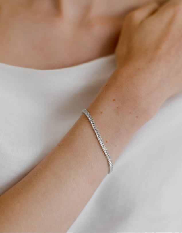 The White Collection - Sidney Bracelet - Baguette Silver Tennis Bracelet