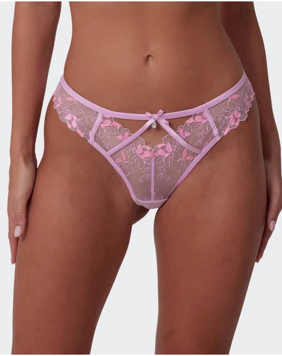 Bras N Things - Enchanted Cherry Blossom Avenue Brazilian Knicker -Lilac / Pink