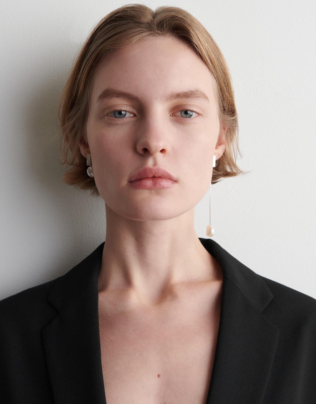 COS - Bezel Dangly Pearl Earrings