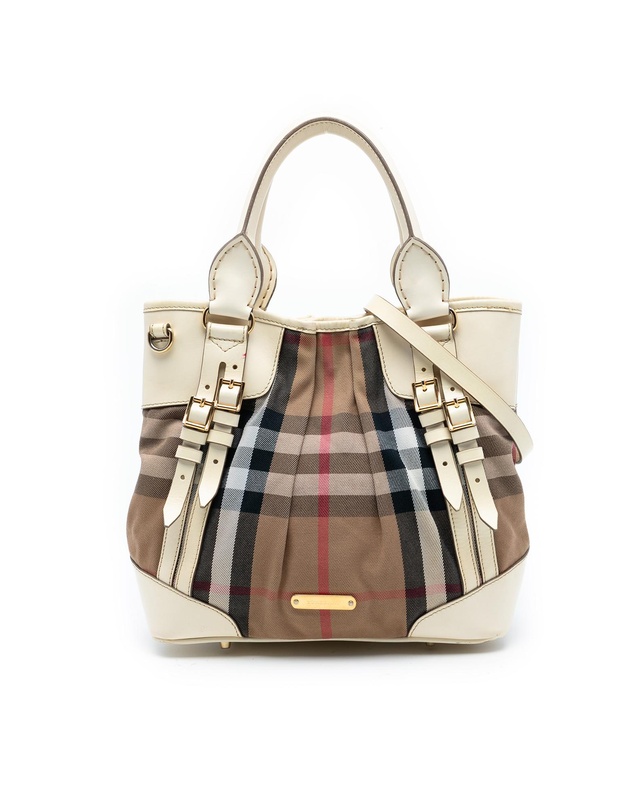 Pre-Loved by Azura Reborn - Pre-Loved House Check Canvas and Leather Bridle Whipstitch Satchel