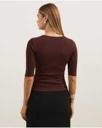 Atmos&Here - Organic Cotton Rib Quarter Sleeve Top