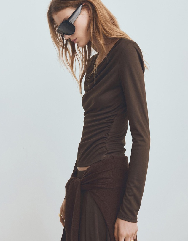 M.N.G - Fitted Top With Draped Neckline