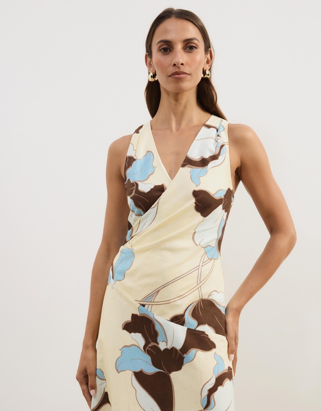 Atmos&Here - Stephanie Linen Blend Wrap Front Midi Dress