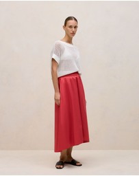 Trenery - Cotton Sateen Waterfall Skirt in Crimson
