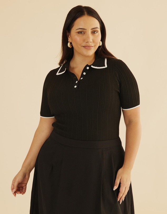 Atmos&Here Curvy - Olaria Contrast Knit Top