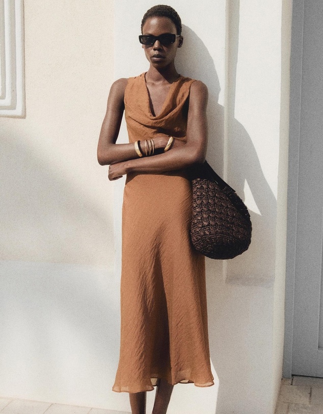 M.N.G - Cleo Draped-Neck Lyocell Dress