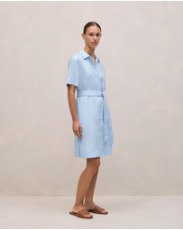 Trenery - Linen Belted Shift Dress in Blue Marble