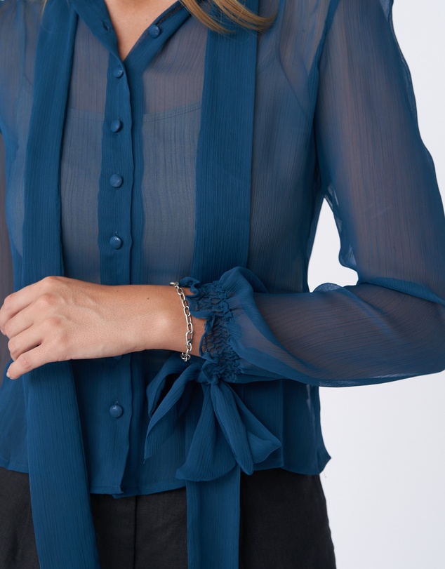 Amelius - Brianna Sheer Tie Neck Shirt