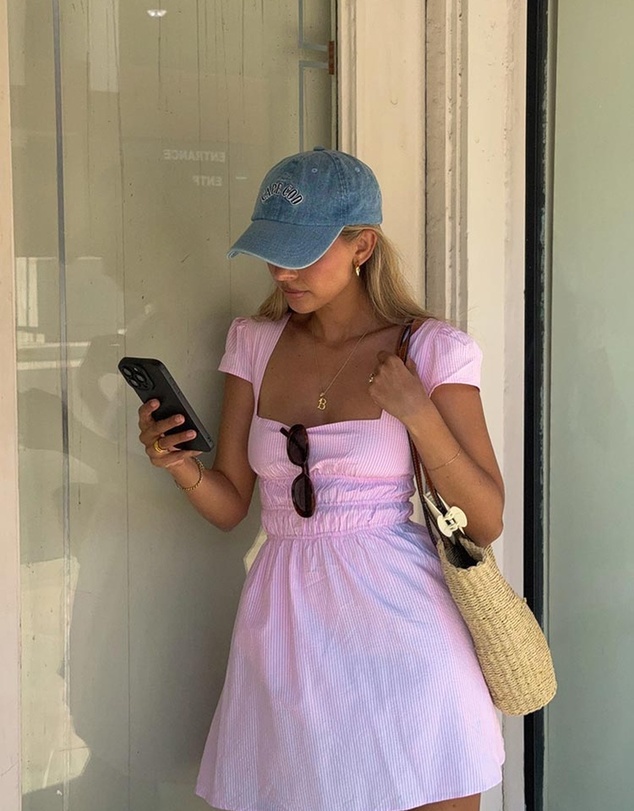 Beginning Boutique - Clairo Light Pink Stripe Cap Sleeve Mini Dress